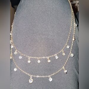 Gold and Silver Layered Necklace with Rhinestone Charms